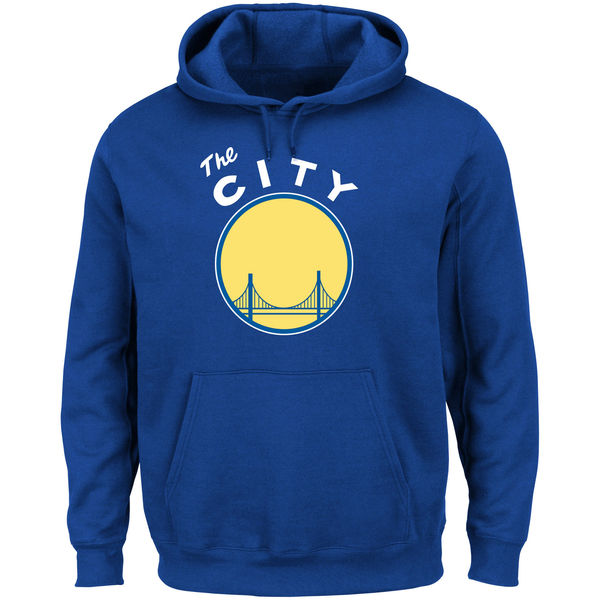  Men Golden State Warriors Majestic Hardwood Classics Tech Patch Pullover Hoodie Royal